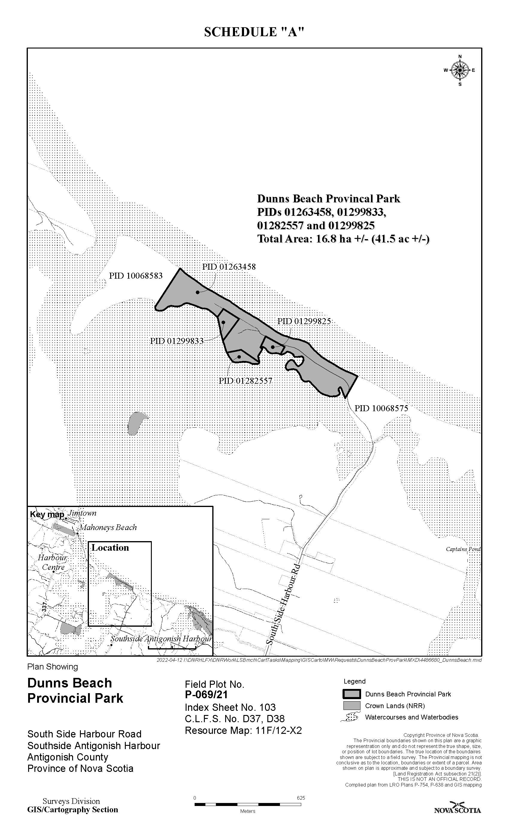 Schedule A - Map of Dunns Beach Provincial Park (N.S. Reg. 236/2022)